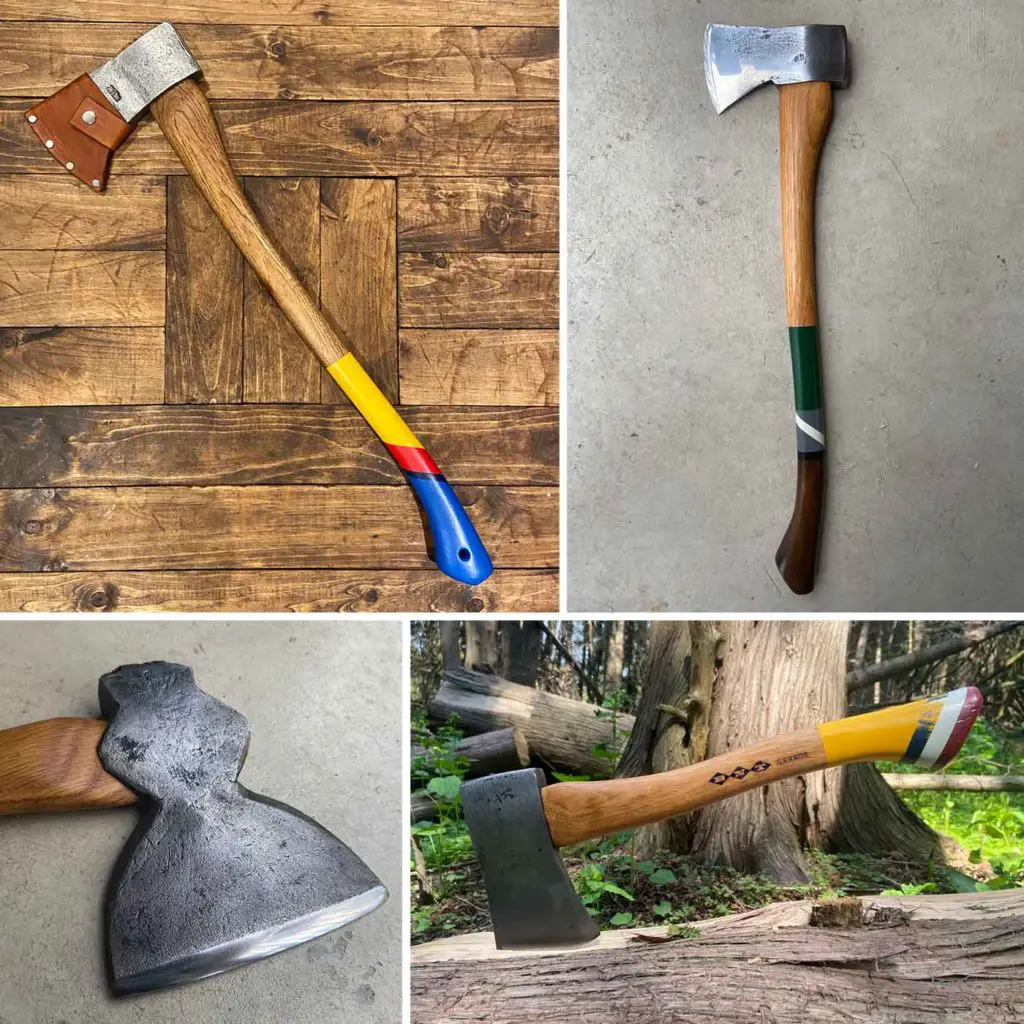 collage of restored axes