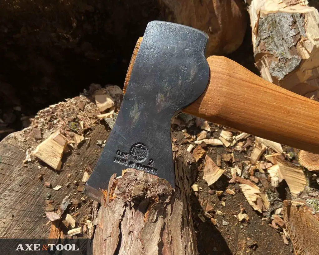 hults bruk or hultafors 2lb head chopping into a log