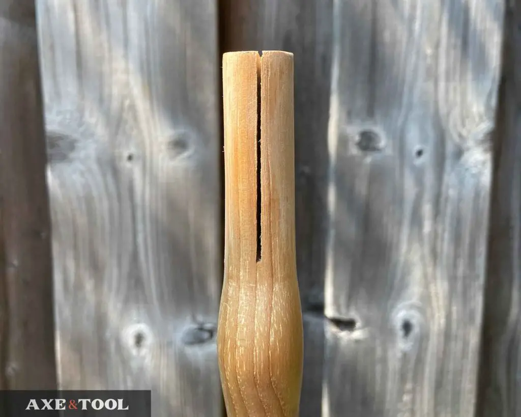 The kerf of an axe handle