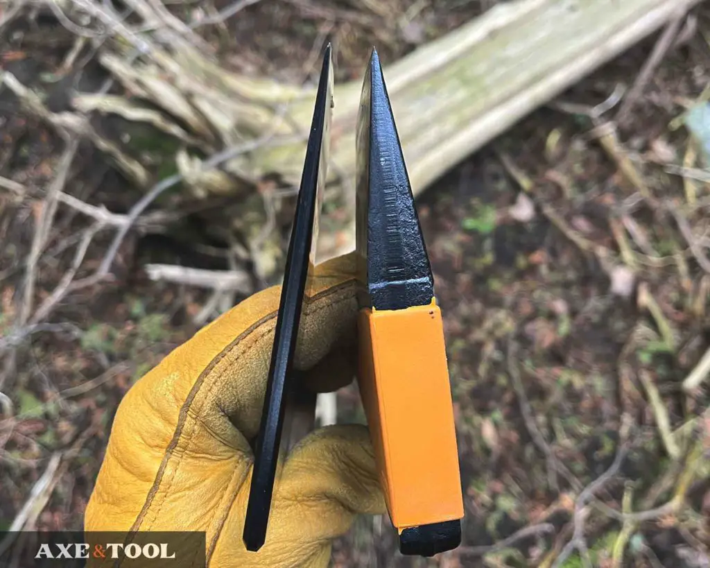 Fiskars X5 and Gerber Pack Axe compared side by side