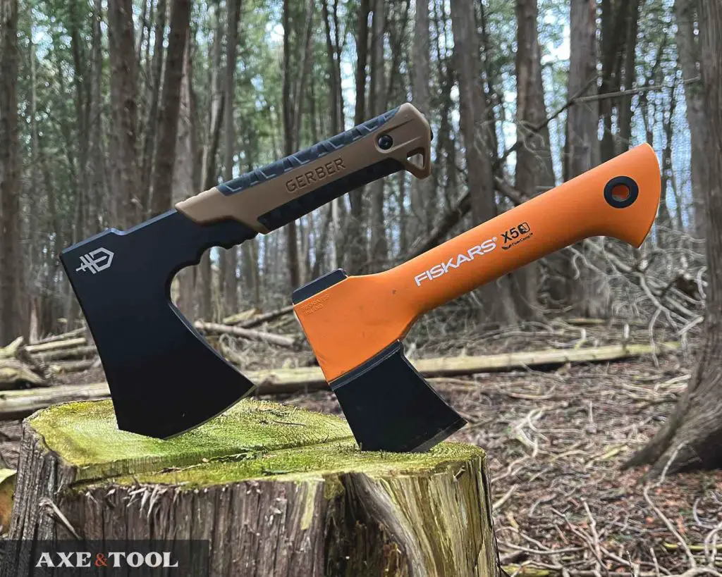 Gerber Pack Axe and Fiskars X5 compared in the woods