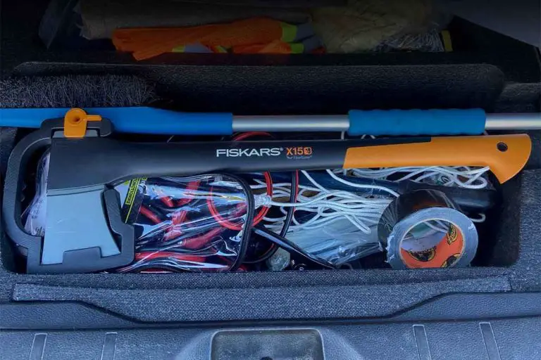 Fiskars X15 in a car trunk