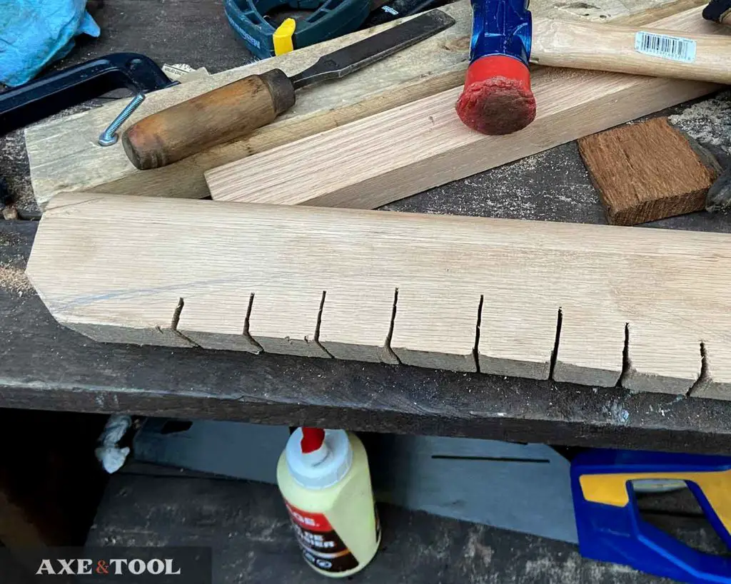 cutting out a curved axe handle