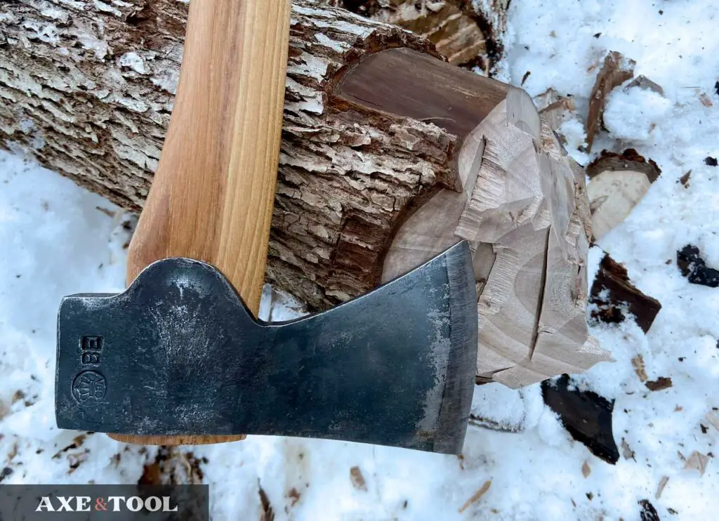 Gransfors Bruk Small Forest Axe next to a chopped log