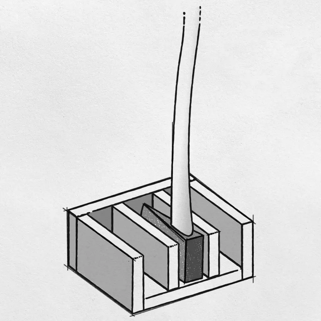 Diagram of an axe rack designed to sit on the floor