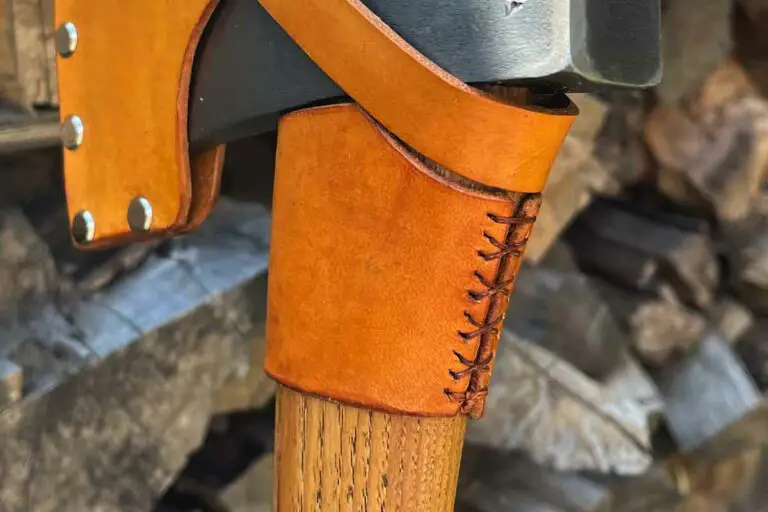 Custom leather axe collar laced up