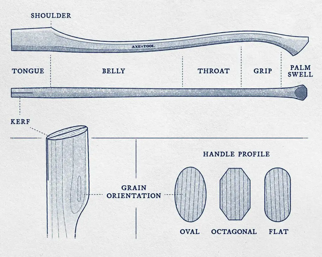 axe handle anatomy illustrated and labeled diagram